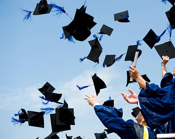 Graduation hat throwing.